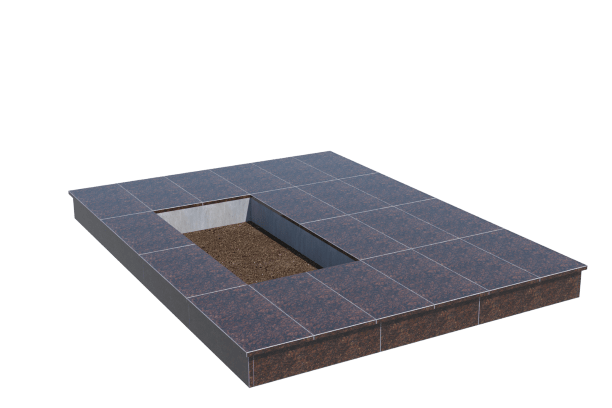 Площадки на могилу в Волжском | Площадка с вертикальной (15 см) облицовкой Дымовским гранитом (под цветник)