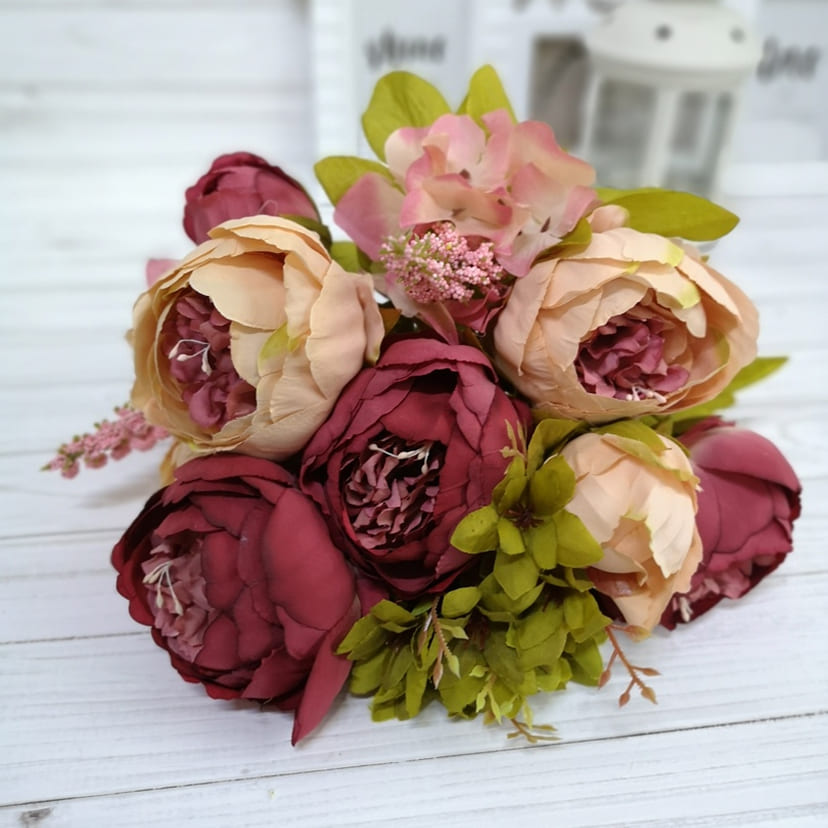 Искусственные цветы в Волжском | Цветы искусственные «Пионы», персиково-малиновые, букет