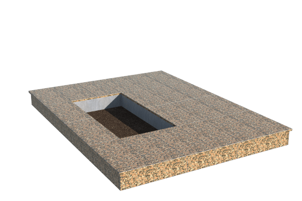 Площадки на могилу в Волжском | Площадка с вертикальной (15 см) облицовкой Южно-султаевским гранитом (под цветник)