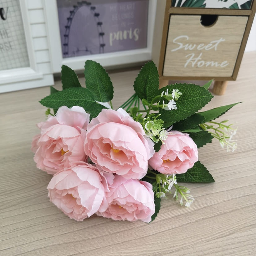 Искусственные цветы в Волжском | Цветы искусственные «Минипиончики с гипсофилой», нежно-розовые, букет