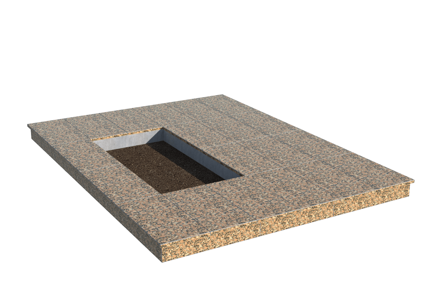 Площадки на могилу в Волжском | Площадка с вертикальной (10 см) облицовкой Южно-Султаевским гранитом (под цветник)