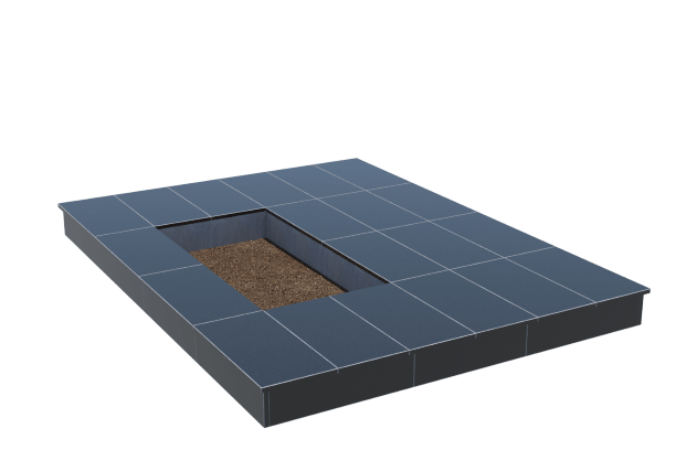Площадки на могилу в Волжском | Площадка с вертикальной (15 см) облицовкой гранитом Габбро (под цветник)