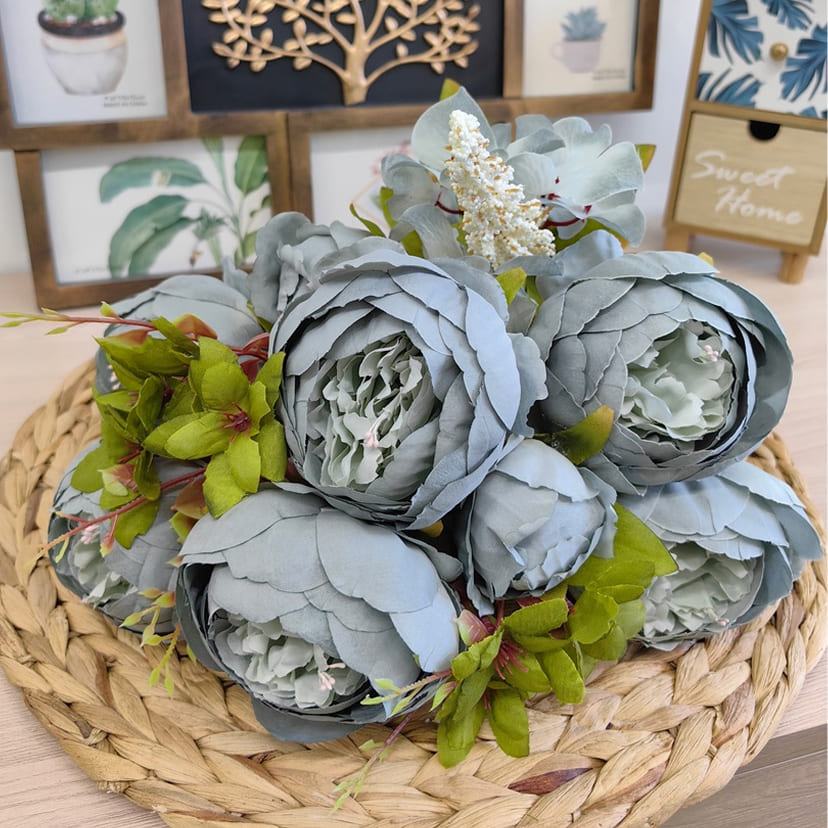 Искусственные цветы в Волжском | Цветы искусственные «Пионы», серо-голубые, букет